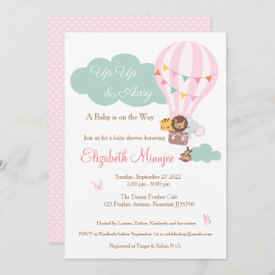 Airballon jungle animal Baby Shower invitation