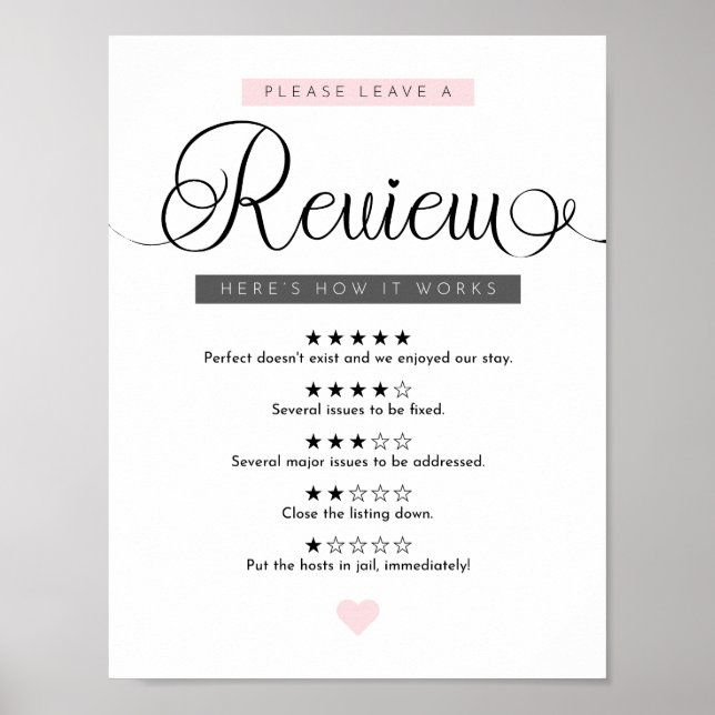 Airbnb Host Essentials - Leave a Review Sign (Front)