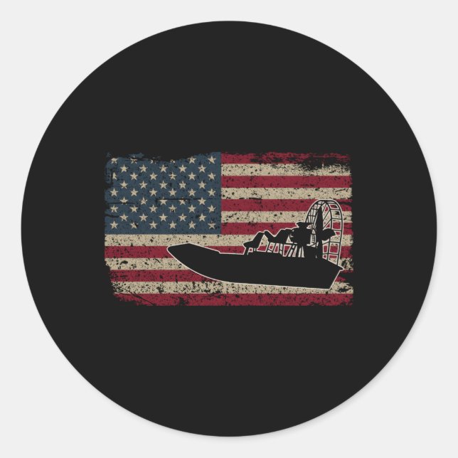 Airboat America Flag I Patriotic Airboat Captain R Classic Round Sticker (Front)