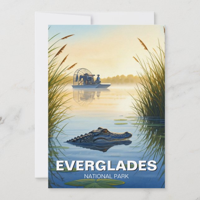 Airboat and Alligator Everglades National Park Holiday Card (Front)