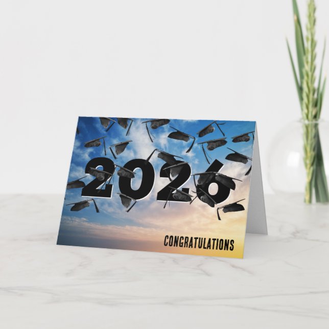 Airborne 2026 Black Graduation Hats Card (Front)