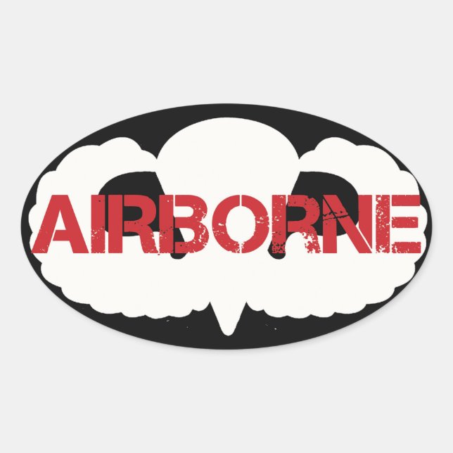 Airborne Crest on BLACK Oval Sticker (Front)