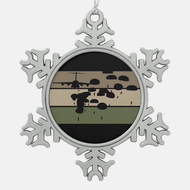 Airborne Jump Snowflake Pewter Christmas Ornament (Front)