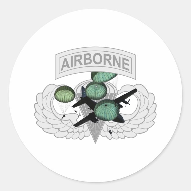 Airborne Jump with Wings Classic Round Sticker (Front)