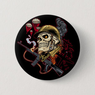 Airborne or Marine Paratrooper Skull with Helmet 6 Cm Round Badge
