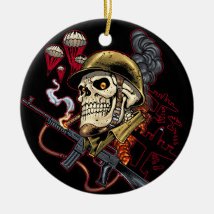 Airborne or Marine Paratrooper Skull with Helmet Ceramic Tree Decoration
