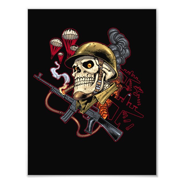 Airborne or Marine Paratrooper Skull with Helmet Photo Print (Front)