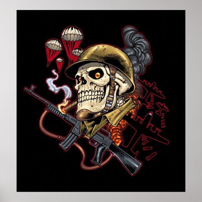 Airborne or Marine Paratrooper Skull with Helmet Poster (Front)
