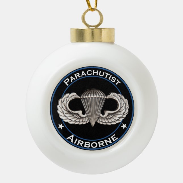 Airborne Parachutist Ceramic Ball Christmas Ornament (Front)