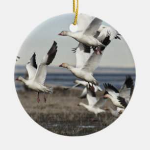 Airborne Snow Geese Ceramic Tree Decoration