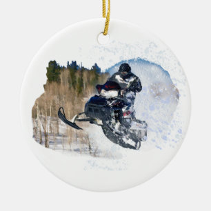 Airborne Snowmobile Ceramic Ornament