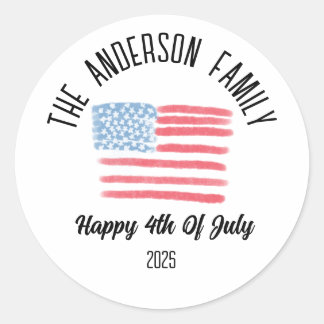Airbrush American Flag Personalised Family Name Classic Round Sticker