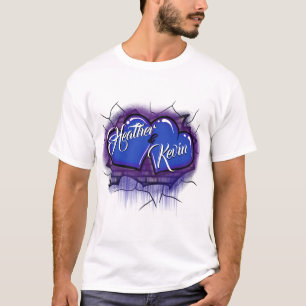 Airbrush double heart  blue bricks T-Shirt
