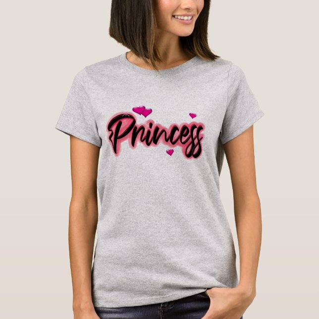 Airbrush Styled Pink And Black Princess T-shirt (Front)