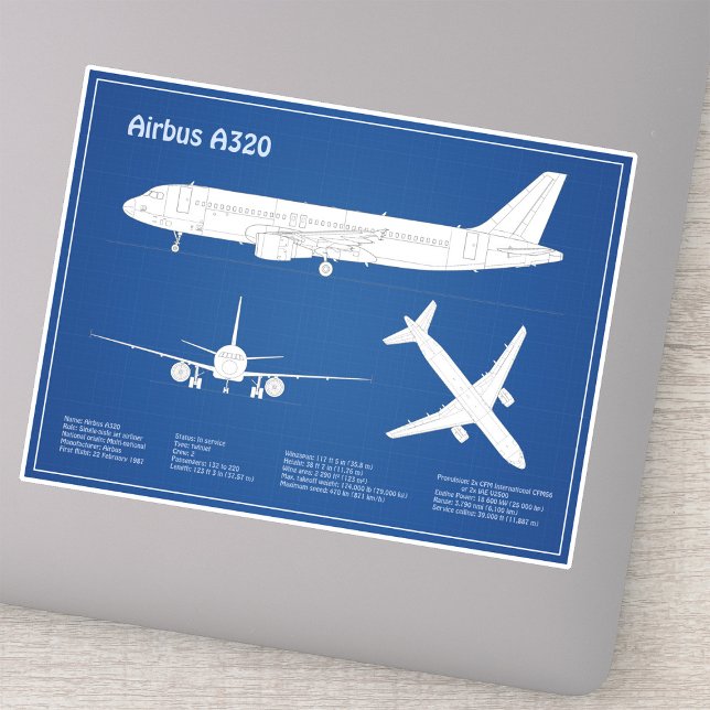 Airbus A320 - Aeroplane Blueprint Drawing Plans AB (Airbus A320 - Airplane Blueprint Drawing Plans ABD. Sticker)