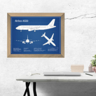 Airbus A320 - Aeroplane Blueprint Drawing Plans AB Photo Print