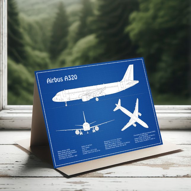 Airbus A320 - Aeroplane Blueprint Drawing Plans AB Thank You Card (Creator Uploaded)
