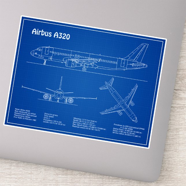 Airbus A320 - Aeroplane Blueprint Drawing Plans AD (Airbus A320 - Airplane Blueprint Drawing Plans AD. Sticker)