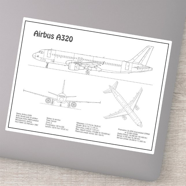 Airbus A320 - Aeroplane Blueprint Drawing Plans BD (Airbus A320 - Airplane Blueprint Drawing Plans BD. Sticker)