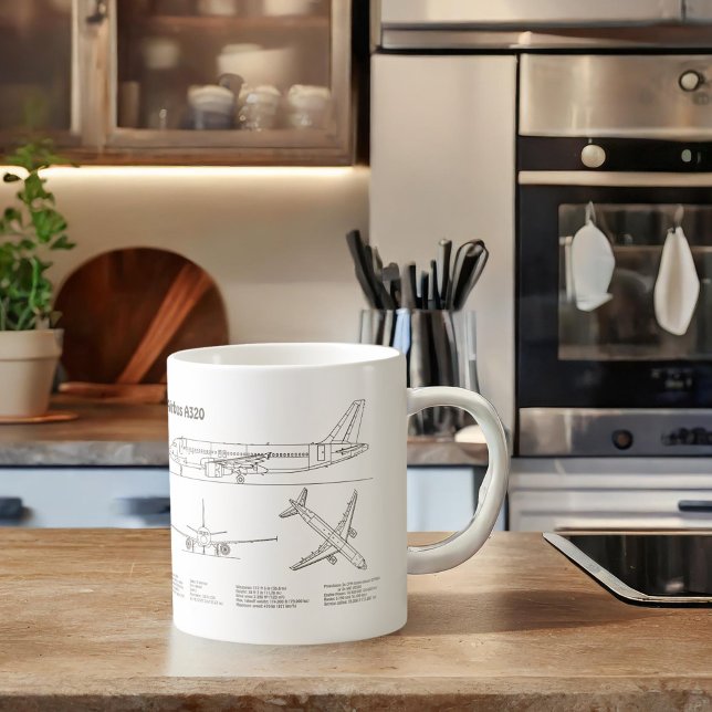 Airbus A320 - Aeroplane Blueprint Drawing Plans BD Coffee Mug (Creator Uploaded)