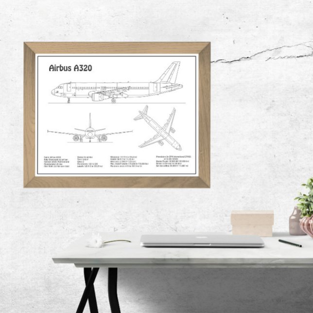 Airbus A320 - Aeroplane Blueprint Drawing Plans BD Photo Print (Creator Uploaded)