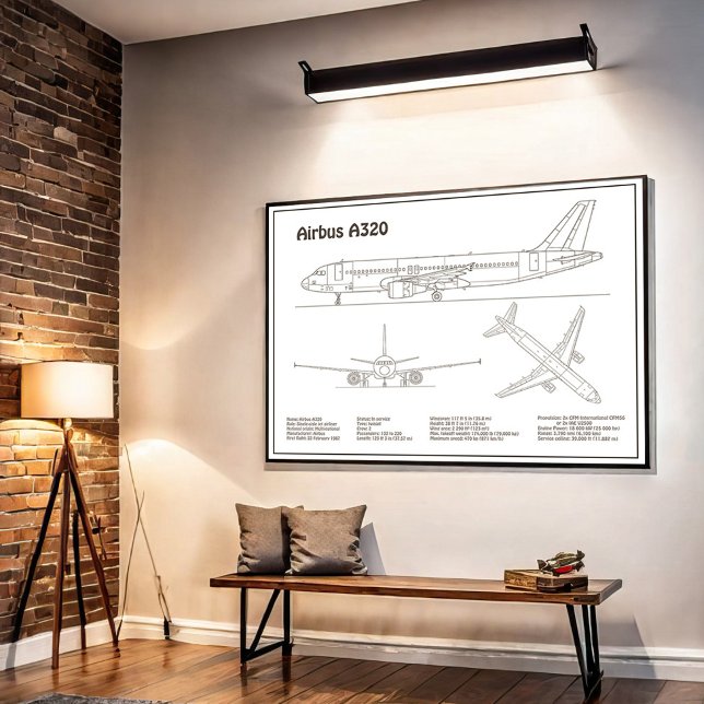 Airbus A320 - Aeroplane Blueprint Drawing Plans BD Poster (Creator Uploaded)