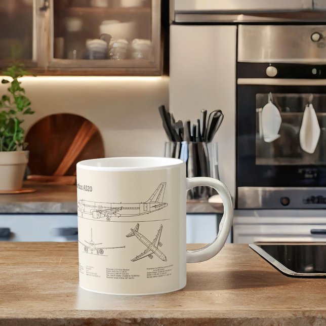 Airbus A320 - Aeroplane Blueprint Drawing Plans SD Coffee Mug (Creator Uploaded)