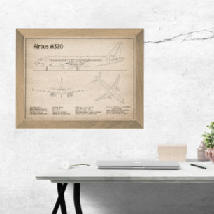 Airbus A320 - Aeroplane Blueprint Drawing Plans SD Photo Print