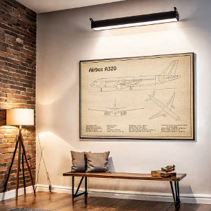 Airbus A320 - Aeroplane Blueprint Drawing Plans SD Poster