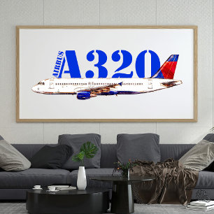 Airbus a320 Aeroplane Watercolor drawing Photo Print