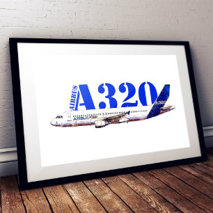 Airbus A320 Aircraft Watercolor drawing Profile Poster