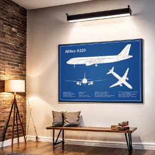 Airbus A320 - Airplane Blueprint Drawing Plans ABD Poster