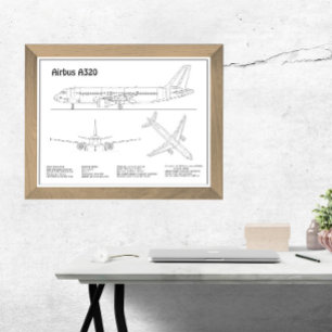 Airbus A320 - Airplane Blueprint Drawing Plans BD Photo Print