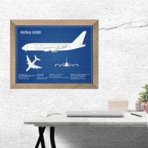 Airbus a380 - Aeroplane Blueprint Drawing Plans AB Photo Print
