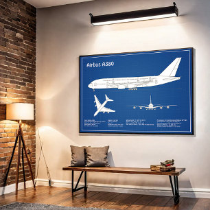 Airbus a380 - Aeroplane Blueprint Drawing Plans AB Poster