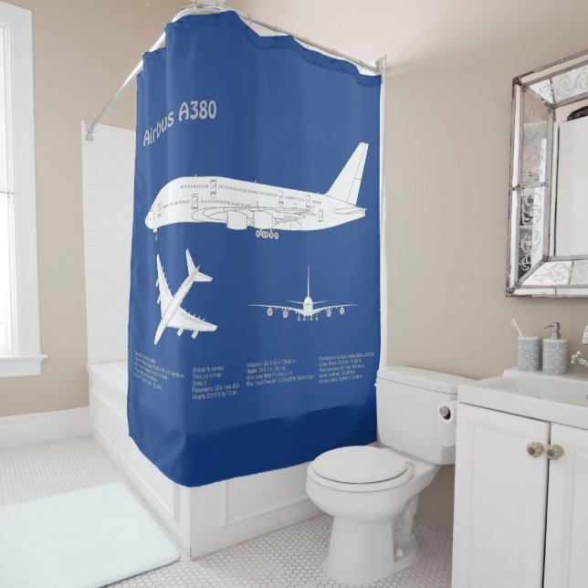 Airbus a380 - Aeroplane Blueprint Drawing Plans AB Shower Curtain (In Situ)