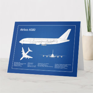 Airbus a380 - Aeroplane Blueprint Drawing Plans AB Thank You Card