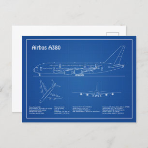 Airbus a380 - Aeroplane Blueprint Drawing Plans AD Postcard