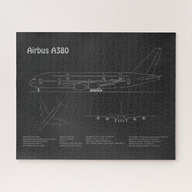 Airbus a380 - Aeroplane Blueprint Drawing Plans PD Jigsaw Puzzle (Horizontal)
