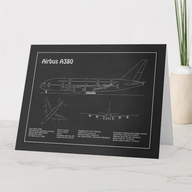 Airbus a380 - Aeroplane Blueprint Drawing Plans PD Thank You Card (Front)