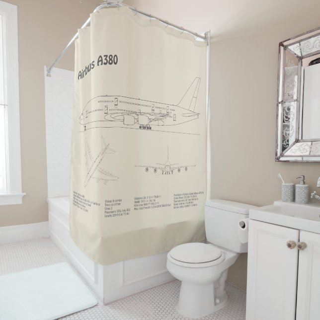 Airbus a380 - Aeroplane Blueprint Drawing Plans SD Shower Curtain (In Situ)
