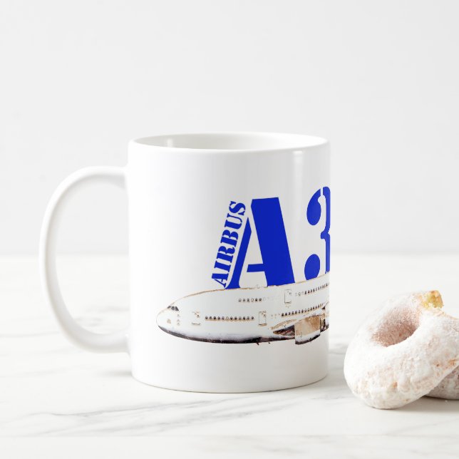 Airbus A380 Aeroplane Watercolor drawing Coffee Mug (With Donut)