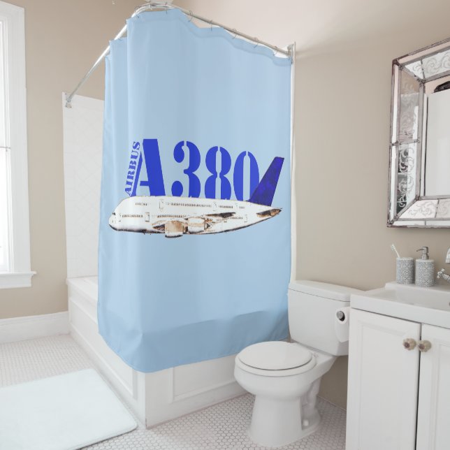 Airbus A380 Aeroplane Watercolor drawing Shower Curtain (In Situ)