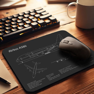 Airbus a380 - Airplane Blueprint Drawing Plans PD Mouse Pad