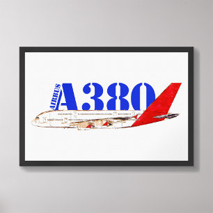 Airbus A380 Illustration with Bold Red Tail Design Photo Print