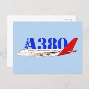 Airbus A380 Illustration with Bold Red Tail Design Postcard