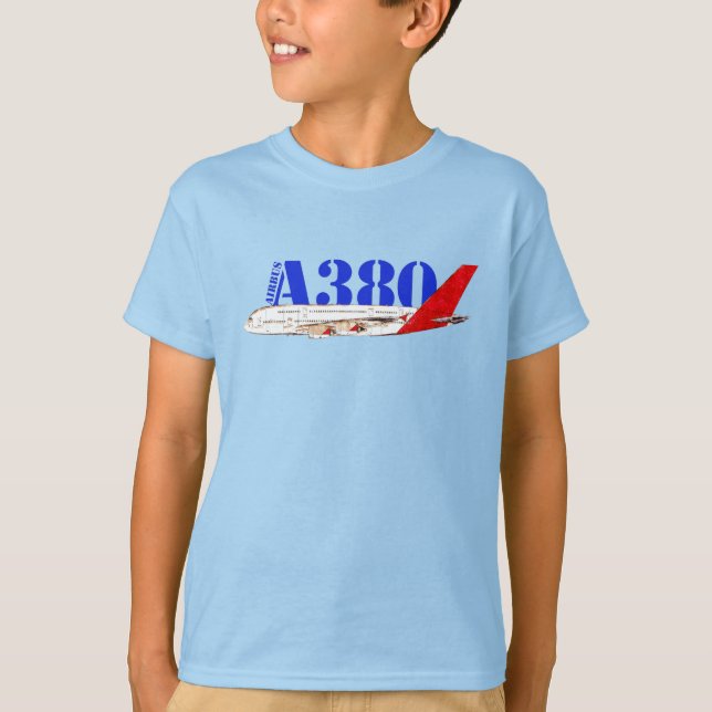 Airbus A380 Illustration with Bold Red Tail Design T-Shirt (Front)