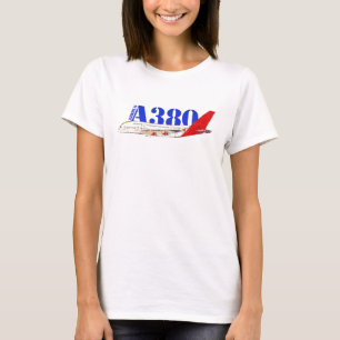 Airbus A380 Illustration with Bold Red Tail Design T-Shirt