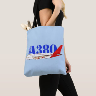 Airbus A380 Illustration with Bold Red Tail Design Tote Bag
