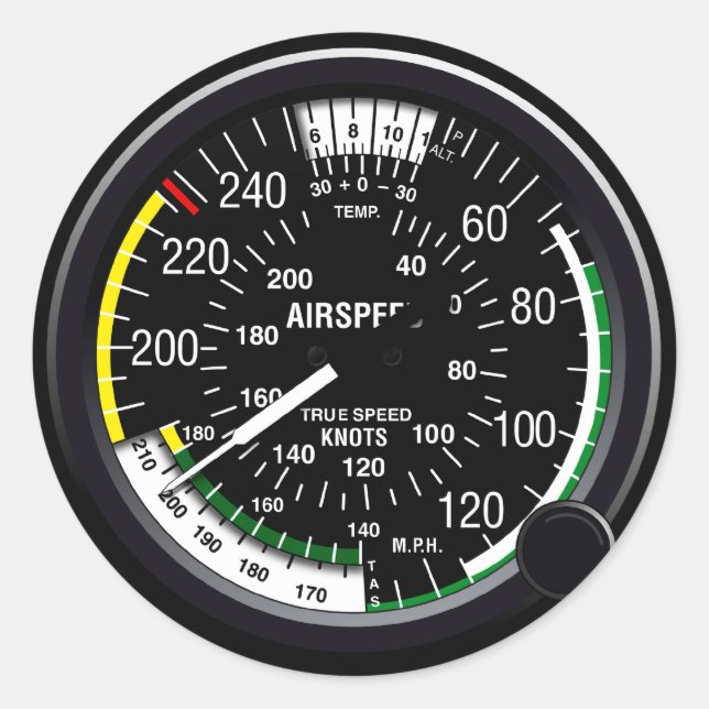 Aircraft Airspeed Indicator Gauge Classic Round Sticker (Front)